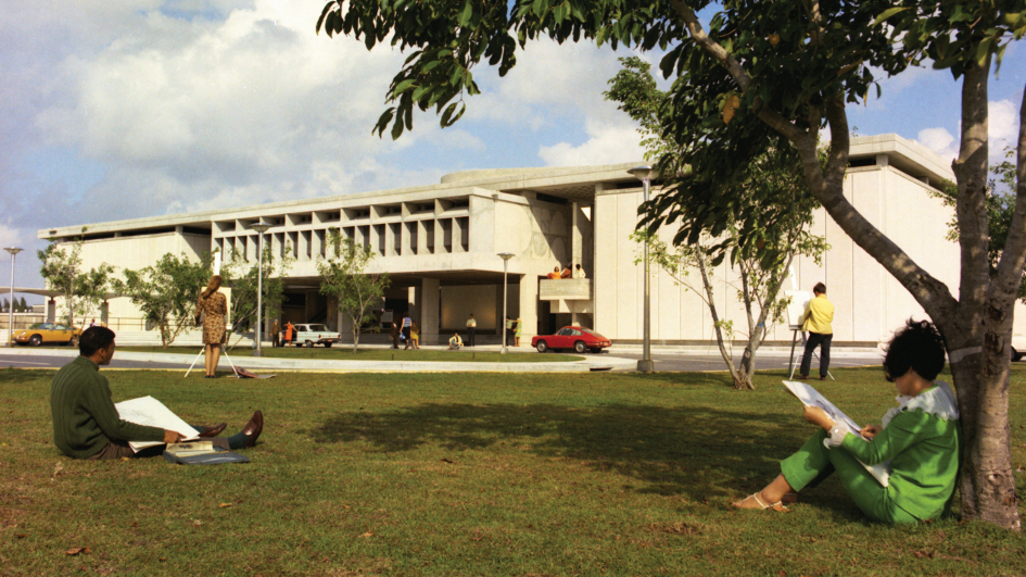 Making art by the arts building at North Campus