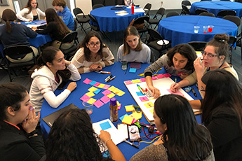 Group of students sitting at table planning a project