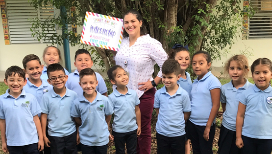 Teacher and students group photo