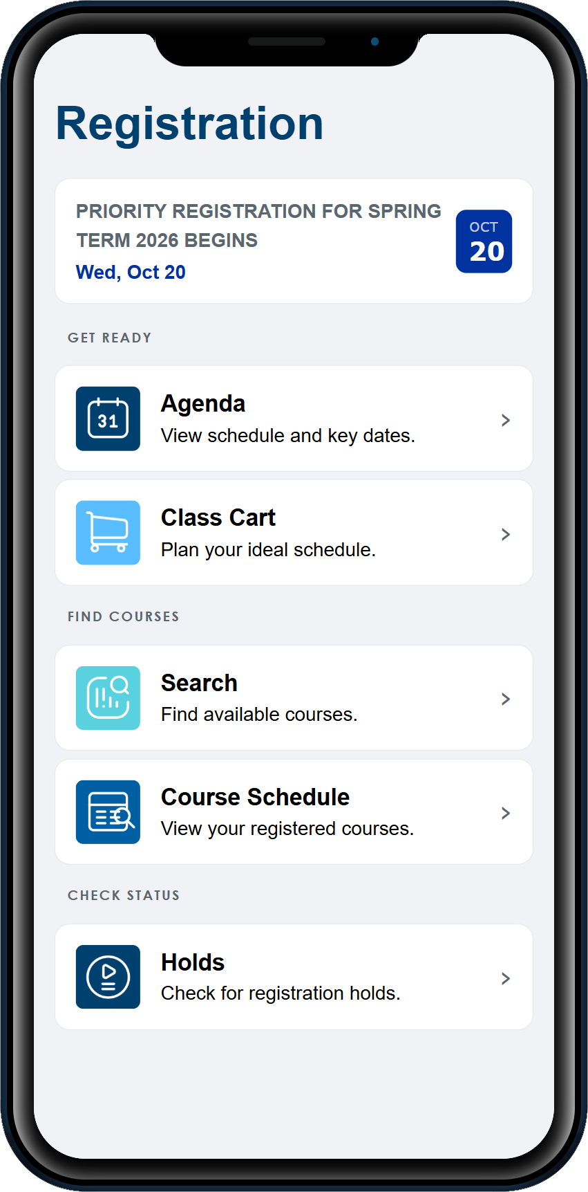 myMDC class schedule screen